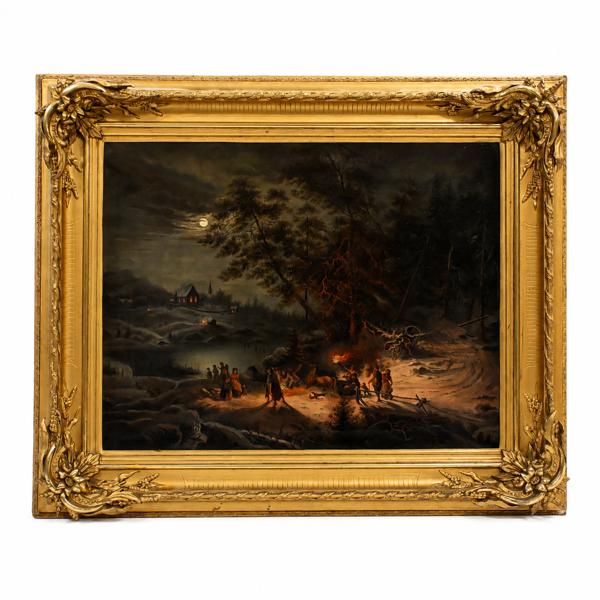 Okänd konstnär, vinterlandskap i månljus, 1800-tal.