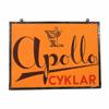 Dubbelsidig skylt, "Apollo Cyklar", 1900-talets första hälft.