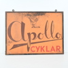 Dubbelsidig skylt, "Apollo Cyklar", 1900-talets första hälft.