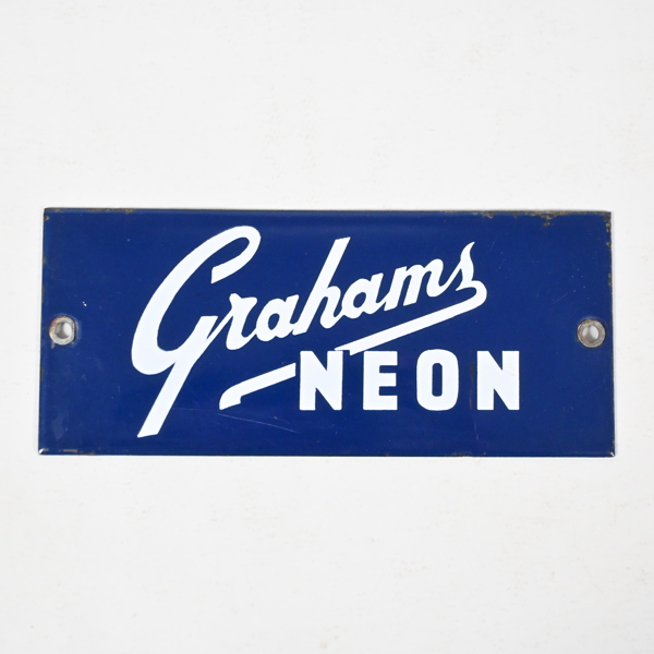 Emaljskylt, "Grahams Neon", 1900-tal.