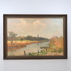 Jonas Lindkvist (1889-1955), "Vy över Fyrisån mot Uppsala slott", olja på duk, signerad.
