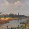 Jonas Lindkvist (1889-1955), "Vy över Fyrisån mot Uppsala slott", olja på duk, signerad.