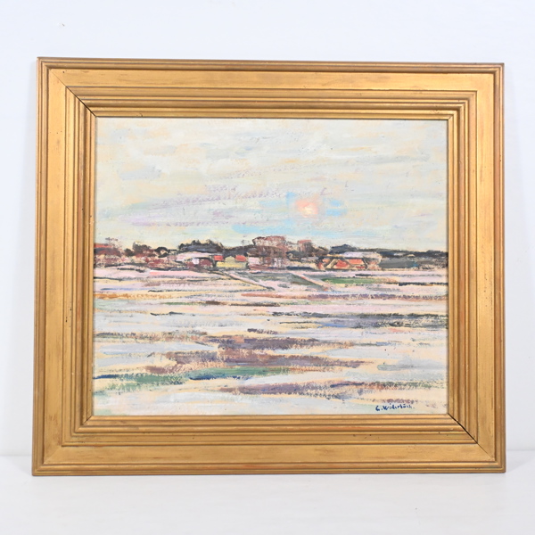 Gusten Widerbäck (1879-1970), Svia gård, olja på pannå, signerad.