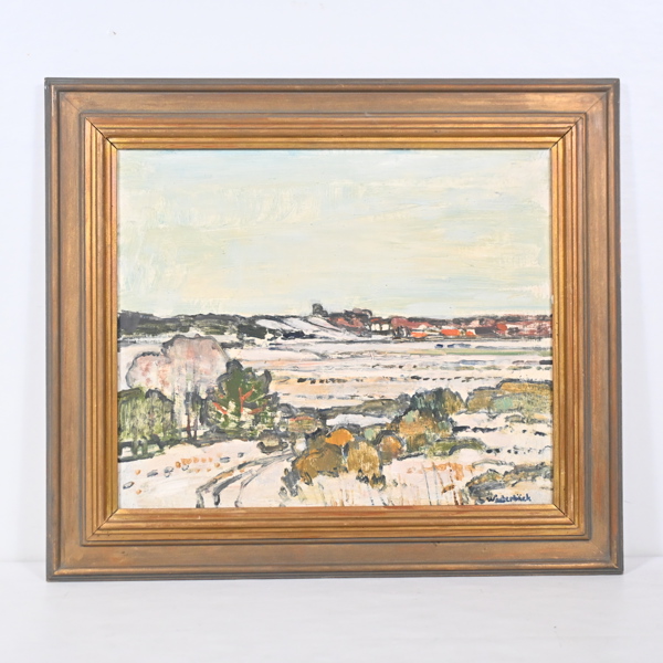 Gusten Widerbäck (1879-1970), "Gamla Uppsala högar", olja på pannå, signerad.