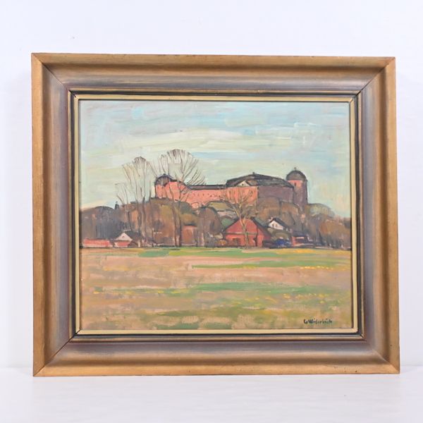 Gusten Widerbäck (1879-1970), "Vy mot Uppsala slott", olja på pannå, signerad.