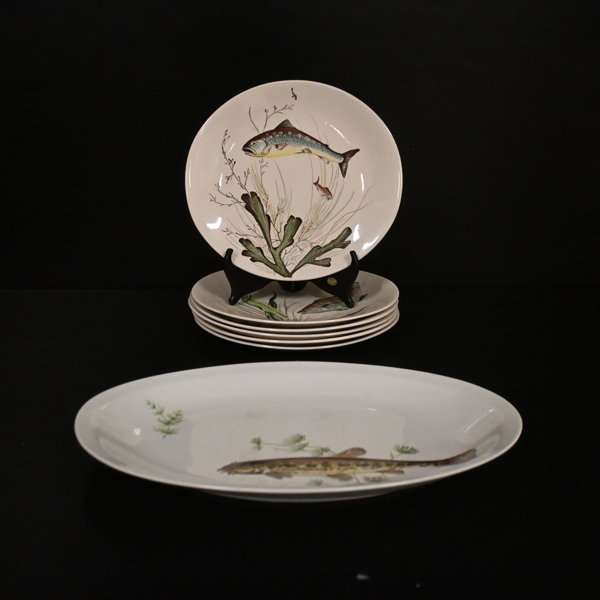 Servisdelar, 7st, "Fish", Johnson Bros, England, 1900-tal.
