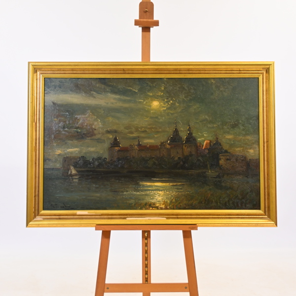 Ragnar Swahn (1882-1934), "Månsken över Kalmar slott", olja på duk, signerad.