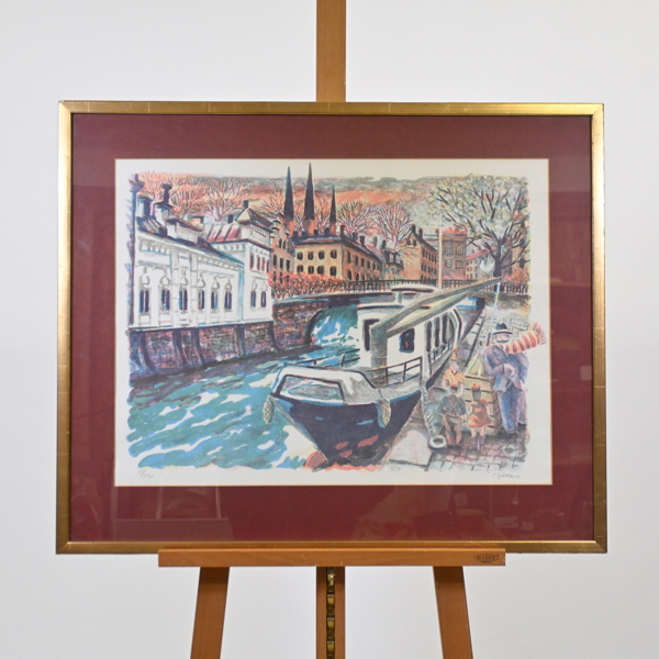 Charles Sjöholm (f. 1933) Fyrisån, färglitografi, signerad.