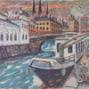 Charles Sjöholm (f. 1933) Fyrisån, färglitografi, signerad.