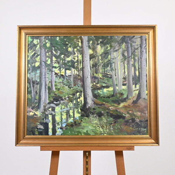 Bruno Karlsson (f. 1927) Skogsmotiv, olja på duk, signerad.