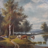 Okänd konstnär, kor i flodlandskap, 1800-tal.