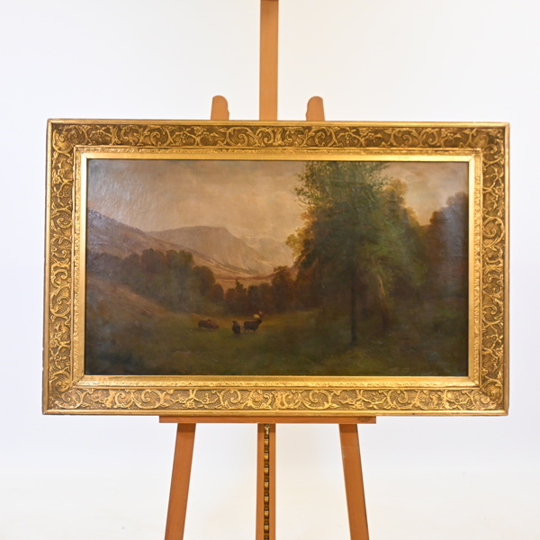Okänd konstnär, landskap med betande kor, 1800-tal.