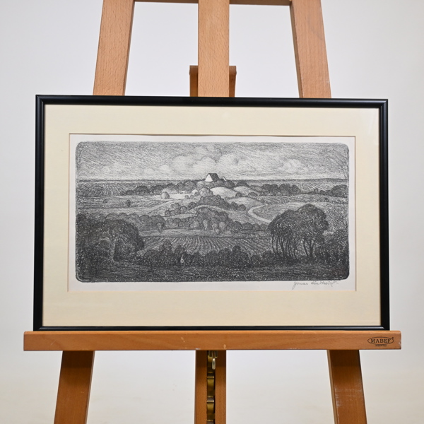 Jonas Lindkvist (1889-1955) Gamla Uppsala Högar, krita, signerad.