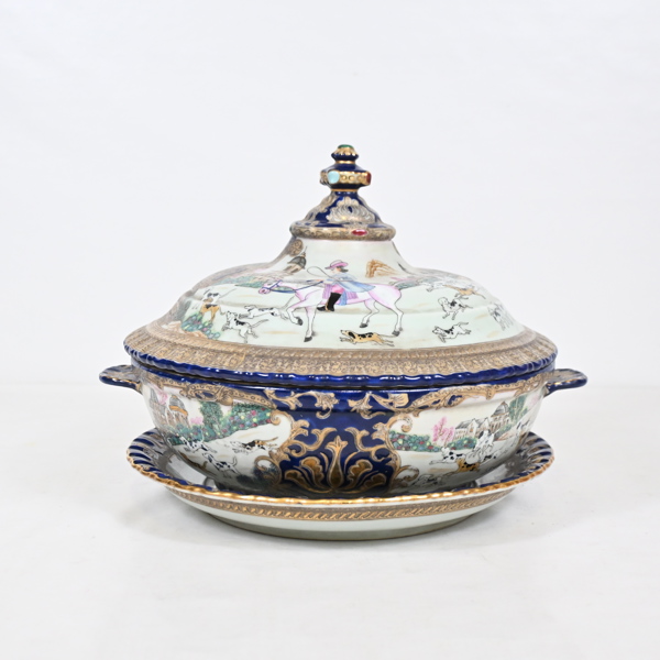 Terrin med fat, porslin, möjligen Samson, 1800-tal.