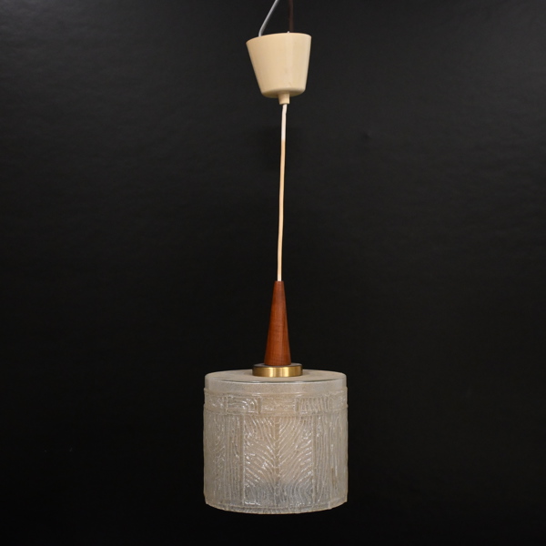 Taklampa, teak och glas, 1960/70-tal.