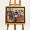 Gillis Magnusson (1908-1996), interiör med figurer, olja på pannå, signerad.