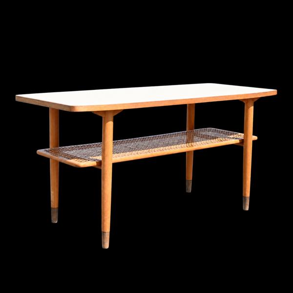 Soffbord med tidningshylla, teak och perstorp, 1950/60-tal.