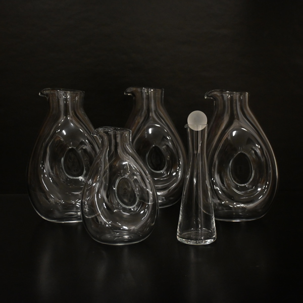 Karaffer, 5st, Skruf Glasbruk. 
