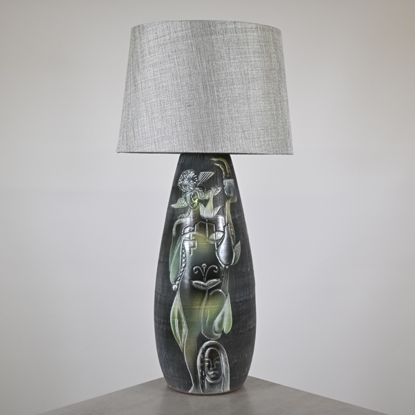 Marian Zawadzki, bordslampa, lergods, Tilgmans keramik, signerad.