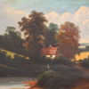 Okänd konstnär, landskapsmotiv med sjö, olja på duk, 1800-tal.