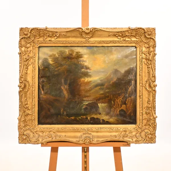 Okänd konstnär, landskap med fors, 1800-tal.