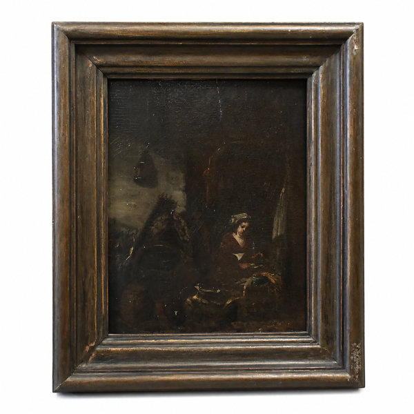 Okänd konstnär, interiör med kvinna, 1800-tal. 