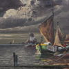 Okänd konstnär, hamnmotiv, troligen Holland, 1800-tal.