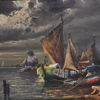 Okänd konstnär, hamnmotiv, troligen Holland, 1800-tal.