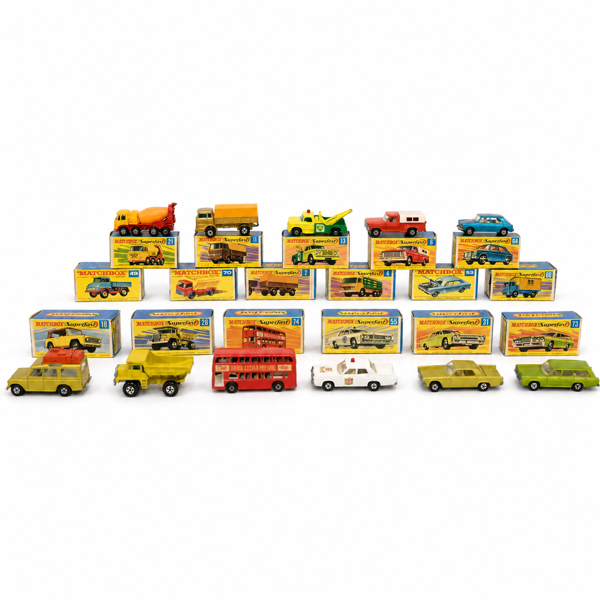 Plåtleksaksbilar, 17st, Matchbox, Lesney, England, 1960/70-tal.