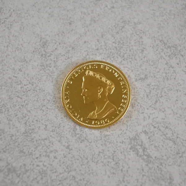 Mynt i 9k guld, Victoria Sveriges Kronprinsessa 1980.
