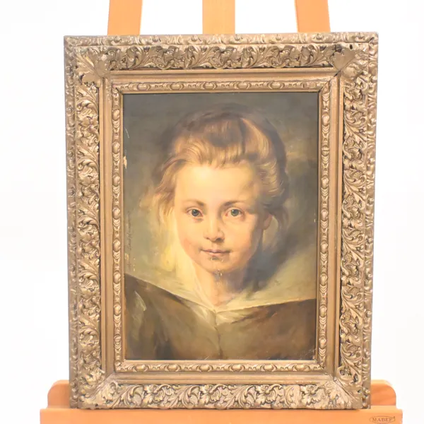 Peter Paul Rubens (1577-1640) Efter, porträtt av Clara Serena Rubens, olja på pannå, 1900-tal. 