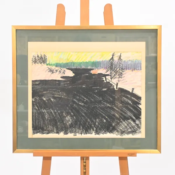 Stig "Slas" Claesson (1928-2008) landskap, krita, signerad.