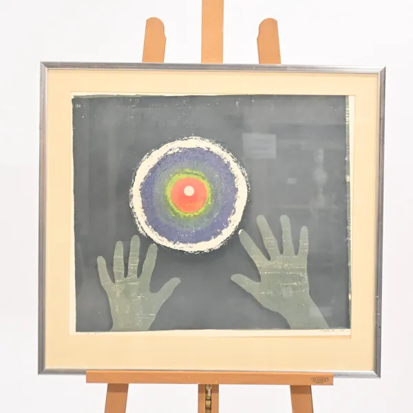 Nalle Werner (1913-1991) "Där gåtan icke fanns", färglitografi, signerad.