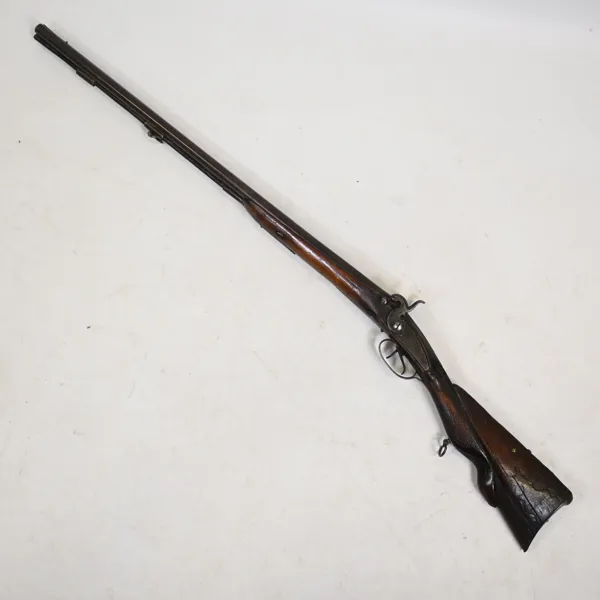 Slaglåsgevär, dubbelpipigt, 1800-talets mitt.