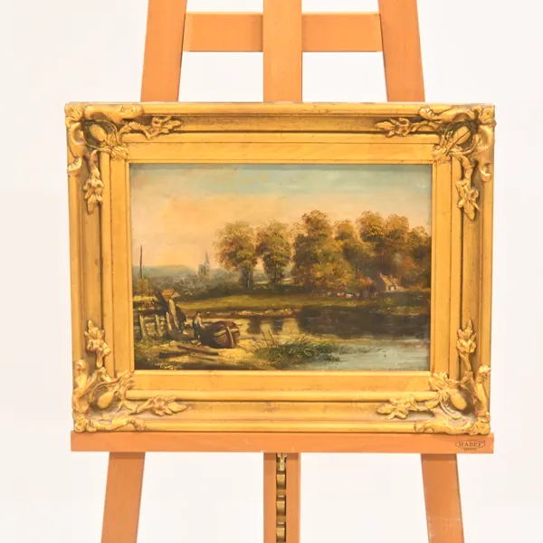 Okänd konstnär, flodlandskap, olja på duk, 1800-tal.