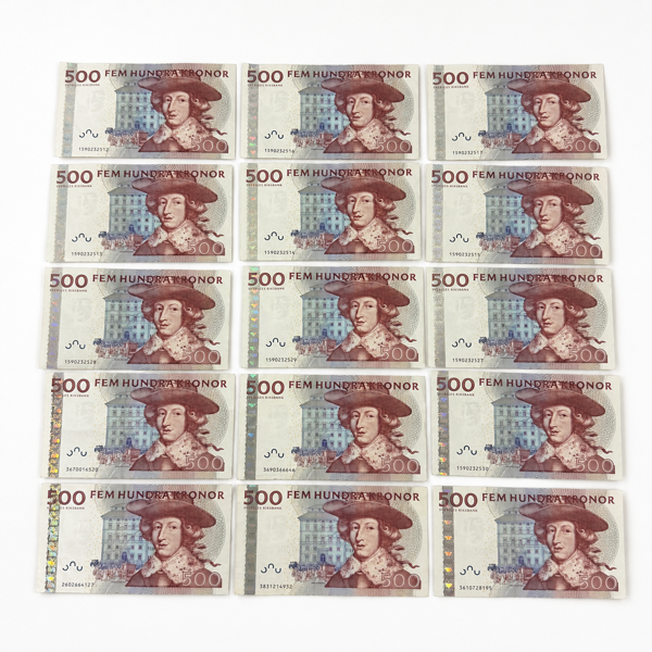 Sedlar, nominellt värde 7500kr.