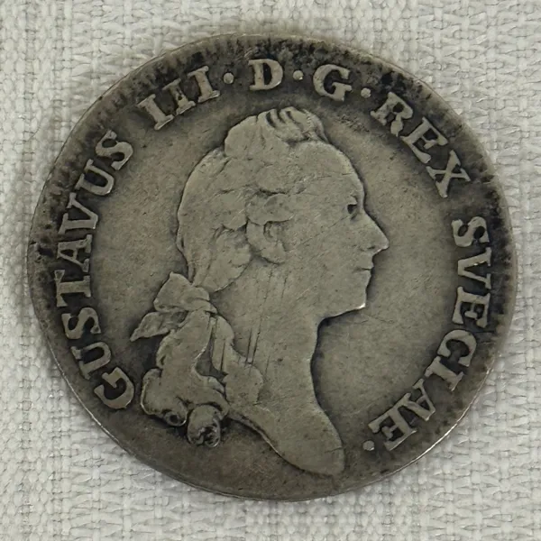 Mynt, Gustav lll , ⅙ riksdaler 1786 i silver. 