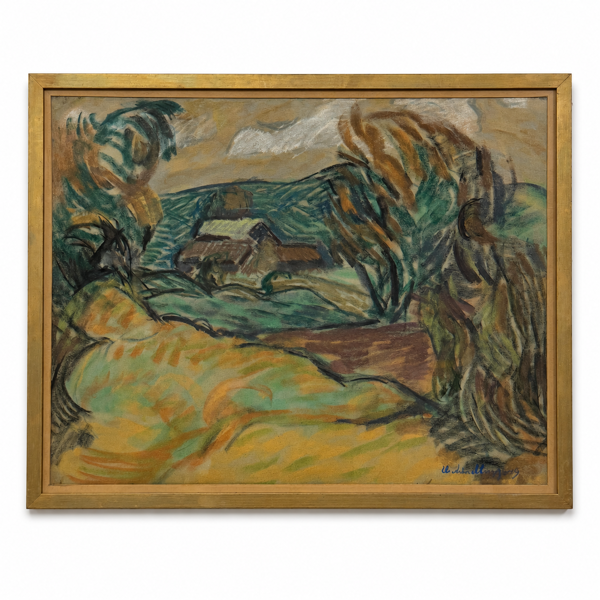 Uno Lindberg, landskap med gård, 1949.