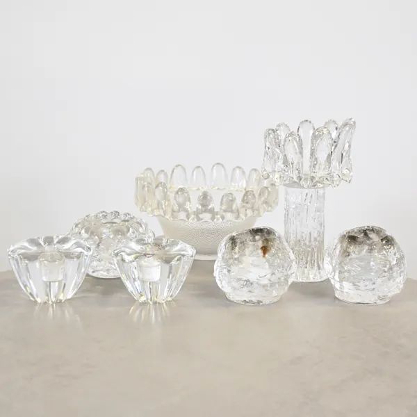 Skål och ljuslyktor, 7 delar, glas.