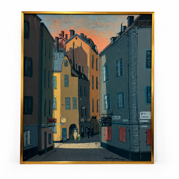 Knut Haggren (1926 -1986), Gamla stan, Österlånggatan, olja på duk, signerad.
