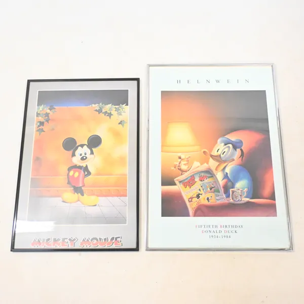 Affischer, 2 st, Disney, Musse Pigg samt Kalle Anka/Gottfried Helnwein, 1980-tal.