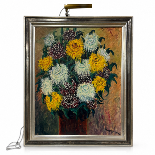 Knut Haggren (1926 -1986), blomsterstilleben, "Krysantemer", olja på duk, signerad.