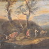 Okänd konstnär, pastoralt landskap, olja på pannå, 1700-tal eller tidigare.