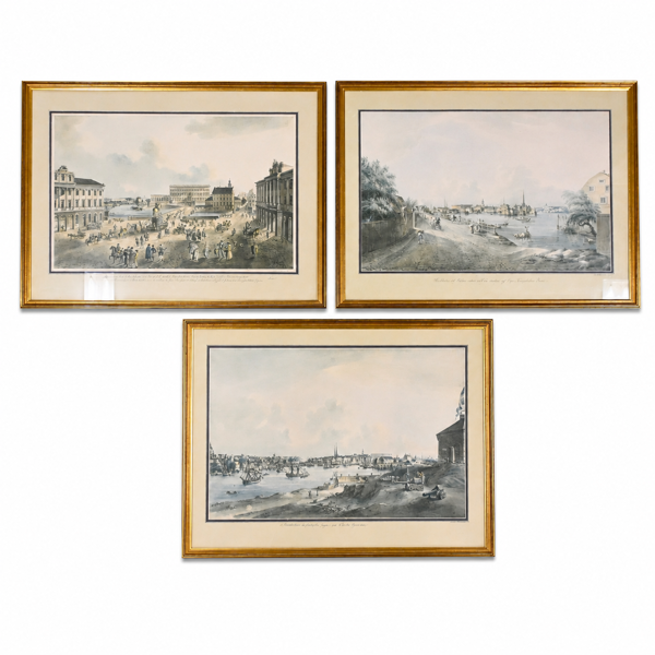 Johan Fredrik Martin (1755-1816) grafiska tryck, 3st, Stockholmsmotiv från 1700-talet.