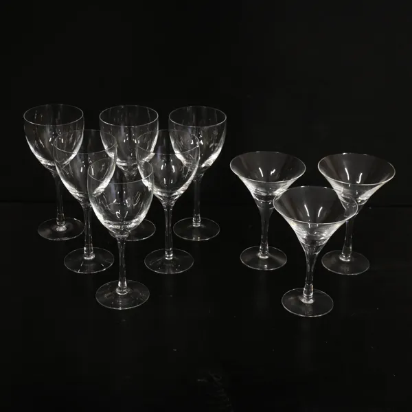 Bertil Vallien, martini- och vinglas, 3+6st, "Chateau", Kosta Boda.