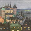 Knut Haggren (1926-1986) stockholmsvy under kvällshimmel, olja på duk, signerad.
