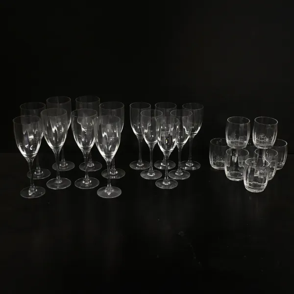 Gunnar Cyrén, selterglas och vinglas, 7+14st, "Optica Symphony", Orrefors.