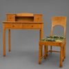 Skrivbord med uppsats, stol och pall, björk, 1930/40-tal.
