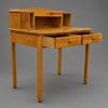 Skrivbord med uppsats, stol och pall, björk, 1930/40-tal.