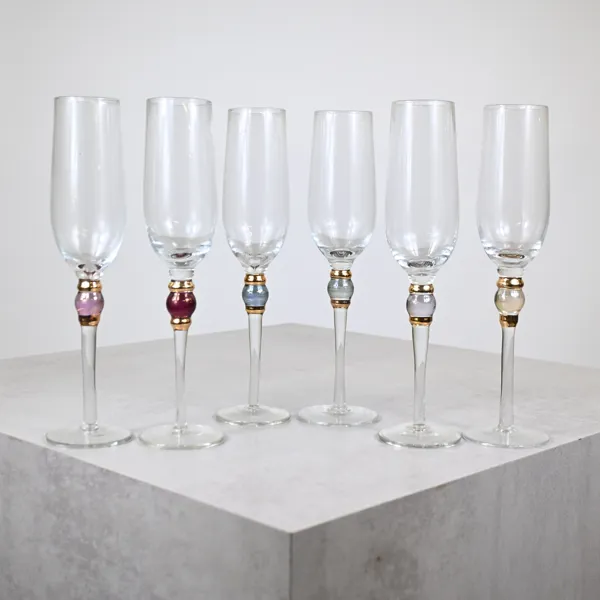 Champagneglas, 6st, kuldekor.